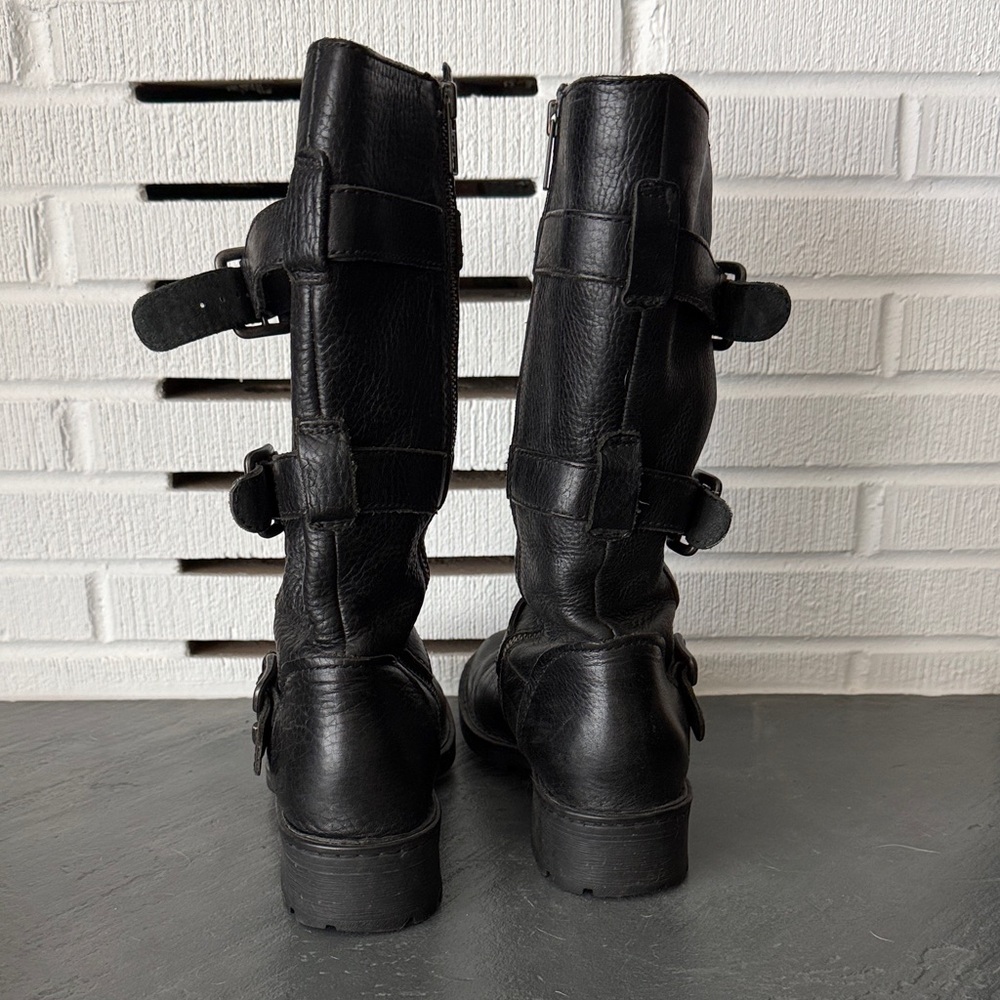 Born Black Leather Combat Boots with Buckles - Picture 3 of 5
